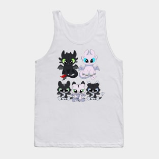 Cute dragon family, baby night fury set, toothless light fury, night lights dragon babies Tank Top